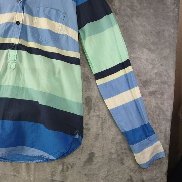 J. Crew Womens Striped‎ Long Sleeve S Blue Green Popover Color Block Academia - Picture 7 of 9